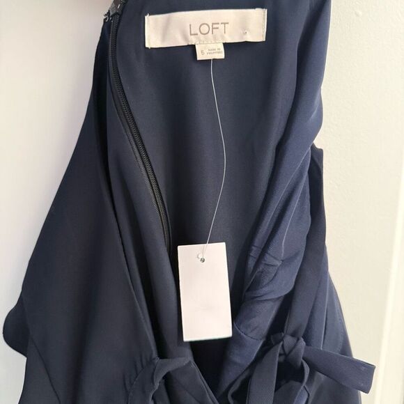 Loft Women’s Navy Blue Flutter Shirt Dress Tie Back Size 6 - Picture 7 of 8
